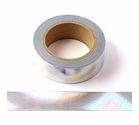 Cinta adhesiva decorativa de papel washi metalizado liso, 15 mm x 10 m, color plateado holográfico