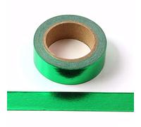 Cinta adhesiva decorativa de papel washi metalizado liso, 15 mm x 10 m, color verde