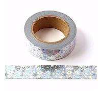 Cinta adhesiva decorativa de papel washi metalizado liso, 15 mm x 10 m, diseño con estrellas holográficas