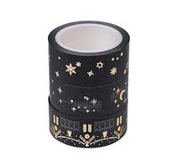 Cinta adhesiva decorativa Washi, diseño de estrellas de luna negra, 1,5 cm x 5 m