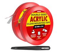 Cinta Adhesiva Doble Cara Acrílica [2 Pack] - 5m x 20mm Adhesiva Interior/Exterior - Transparente Nano Tape Removible Extrafuerte - Cinta Pared Colgar, Tape Fijar Alfombra, Impermeable - incl. Pinza