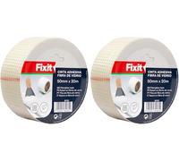 Cinta adhesiva fibra de vidrio para encolar juntas, cinta juntas pladur, cinta adhesiva para unir juntas, rollo cinta fibra de vidrio para reparacion y sellado de paredes (50mm x 20m, 2und)