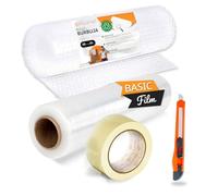 Cinta Adhesiva, Film Transparente y Rollo Burbujas para Embalaje de Cajas y Muebles, Kit de Embalaje Completo, Protección ideal para Envíos y Mudanzas - Ofituria (Kit Total)