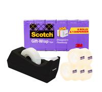 Cinta adhesiva para envolver regalos Scotch con dispensador de escritorio Scotch. 6 rollos de 3/4"" x 1000"" cada uno. Incluye un dispensador de es