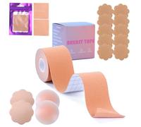 Cinta Adhesiva Pecho,5cm*5m Cinta de Levantamiento de Senos 4 Invisibles Cubre Pezones Reutilizables 10 Cubre Pezones Pétalos de Satén Adecuado Boob Tape para Copa A-G Piel Clara