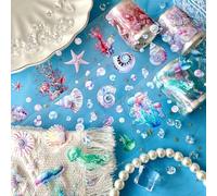 Cinta Adhesiva, Scrapbooking con Mar, 3 Rollos PET Set de Cinta Washi, Etiquetas de Scrapbooking de Océano para Scrapbooking Estaciones, Diario, Bullet Journal, DIY Artesanía, Embalaje de Regalos