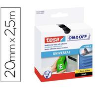 Cinta adhesiva universal de velcro de 25 m x 20 mm (negra) - TESA