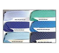 Cinta al bies de alta calidad, 100 % algodón, diseño de lunares, doble pliegue, 30 mm, 1 unidad, 36 colores en Ribbon Queen, embalaje de un vendedor del Reino Unido, Azul real con blanco, 5 m