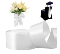 Cinta Ancha Cinta de Coche de Boda de 4 Pulgadas x 22 Yardas Cintas Gruesas de Doble Cara cortables para Manualidades para Ceremonia Lazo Sillas de Boda Fajas de desfile Blanco, Adornos de jardín