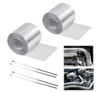 Cinta Anticalorica Escape, 2 Piezas Cinta Termica Escape con 4 Bridas Cortable Protector Escape Moto 5m x 5cm Cinta Anticalorica para Escapes Aislante para Colector Escape Motocicleta, Plateado