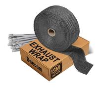 Cinta Anticalorica Escape Moto, Negra Cinta Anticalorica para Escapes 15M con 12 Bridas Metalicas,Deecam Para Colector de Escape de Motocicleta Rollo Aislante Termico