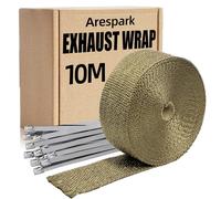 Cinta Anticalorica para Escapes,Arespark 10M Dorado Cinta de Escape Termica Moto Hecho de Fibras de Basalto con 10 Bridas Metalicas, para Colectores de Escape de Moto y Coches También