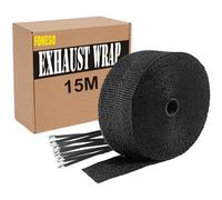 Cinta Anticalorica para Escapes, Foneso 15M Negro Cinta de Escape Térmica Moto Hecho de Fibras de Basalto con 12 Bridas Metálicas de Color Negro, Para Colector de Escape de Motocicleta