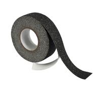 Cinta antideslizante adhesiva, color negro, 25 mm x 15 m, ideal para mejorar el agarre en superficies resbaladizas y garantizar la seguridad.