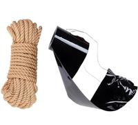 Cinta Bondage BDSM 25 m Negra con Cuerda de Algodón Suave 10 m - Cinta Autoadherente para Juegos SM, Accesorio Fetish Multifuncional para Bondage y Juegos de Rol