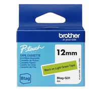 Cinta Brother Btag-G31 no laminada negra sobre verde claro 12 mm (original)