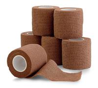 Cinta cohesiva auto adherente, Paquete de 6, 2" x 5 yardas, color piel medio, rollos de vendaje autoadhesivos y envoltura deportiva para tobillos, muñecas, esguinces de rodilla e inflamación.