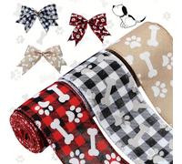 Cinta con estampado de patas y huesos, cinta de manualidades con borde de alambre, cinta decorativa para mascotas, cinta de corona para mascotas, cinta con patrón de hueso de perro, rollo de cinta