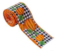 Cinta de Acción de Gracias, 2.5 pulgadas x 5 yardas, lazo de calabaza a cuadros de temporada de cosecha, incrustado en alambre para dar forma, decoración festiva fácil de atar, decoración navideña