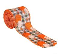 Cinta de Acción de Gracias con alambre para manualidades con cuadros de calabaza naranja, para decoración del hogar de otoño, lazo de temporada de cosecha, para suministros de corona de bricolaje y