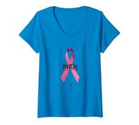 Cinta de Apoyo para la concientización de los Hombres contra el cáncer de Mama Camiseta Cuello V, Mujer, Zafiro, M