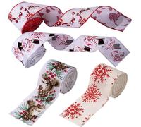 Cinta de árbol de Navidad, 4 rollos de decoración navideña de 5 yardas, cinta con alambre de Navidad con patrón de ardilla, para puerta del hogar, ventana, chimenea, guirnalda de luces, corona, buzón