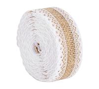 Cinta de Arpillera Natural Rollo de Cinta de Adornos de Transpirabilidad con Encaje Blanco para Boda Vintage Decoración Hecha a Mano Regalo 5 Yardas / 15 Pies(4)