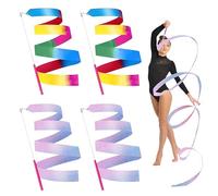 Cinta de Baile para niños, 4 Piezas 2 m Cinta Baile Giratoria Larga Cinta de Gimnasia, Cinta Gimnasia Ritmica con Varita, se Adapta a Gimnasia de Baile artístico, Giro de bastón (Multicolor)