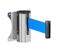 Cinta de barrera retráctil para montaje en pared, color azul, 5 m, fijación adhesiva de acero inoxidable, ideal para gestión de colas y segregación de áreas