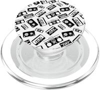 Cinta de Casete Blanca Negra Boombox 80's Pattern Design PopSockets PopGrip para MagSafe
