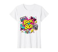 Cinta de Casete Retro de Vuelta a los 80 Boombox Roller Skate Eightie Camiseta gráfica económica, Mujer, Blanco, M