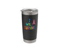 Cinta de concienciación rosa multicolor I Will Survive Vaso térmico de acero inoxidable de doble pared