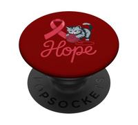 Cinta de concienciación sobre el cáncer de Sangre roja con Hilo Lindo de Esperanza de Gato PopSockets PopGrip Adhesivo