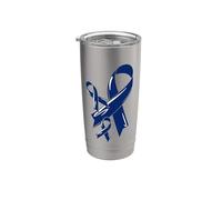 Cinta de concientización sobre el cáncer de colon Quimioterapia azul oscuro Vaso térmico de acero inoxidable de doble pared