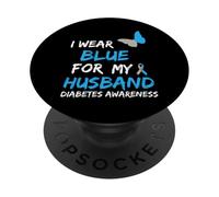 Cinta de concientización sobre la Diabetes I Wear Blue For My Husband PopSockets PopGrip Adhesivo