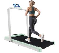 Cinta de correr 2 en 1 para el hogar y la oficina, 1-6 km/h, sin montaje y fácil de plegar, pantalla LED + altavoz bluetooth + soporte para teléfono, negro (verde)