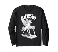 Cinta de Correr Divertida con diseño de Unicornio con el Texto «Creo en el Entrenamiento Cardiovascular» Manga Larga