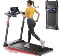 Cinta de correr plegable 6 en 1 con mango de altura ajustable, soporte giratorio para tableta, almohadilla inclinada del 1% al 5%-10% plegable con aplicación, cintas de correr debajo del escritorio de