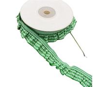 Cinta de costura de poliéster con encaje de volantes a cuadros de Color elástico de 15M y 20mm for ropa DIY, suministros de costura for sujetador, decoración del hogar(Grass green)