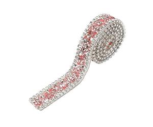 Cinta de diamantes de imitación, 1 yarda, 15 mm, cinta de diamantes de imitación, cinta de calefacción de prensa caliente para manualidades, suministros de boda (rosa)