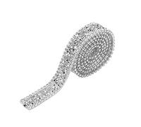 Cinta de Diamantes de Imitación, 1 Yarda, Cristal Brillante, Plata, para Decoración de Vestidos y Collares, Adhesiva o Cosible