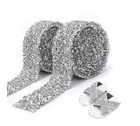 Cinta de Diamantes de Imitación 2 Rollos Adorno de Cadena de Diamantes de Imitación de Cristal 3 cm de Ancho para Manualidades Cinta de Malla de Resina Hotfix Cadena Cerrada para (150 cm de largo)