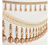 Cinta de encaje con cuentas de cristal de 12 metros: elegante cinta con flecos colgantes for costura y decoración del hogar.(Light Brown)