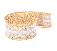 Cinta de Encaje de Arpillera, Rollo de Tela de Arpillera de Cinta de Arpillera Encaje de Tela de Yute para Bodas(5cm medio de encaje)