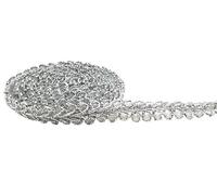 Cinta de encaje de tela, Borde de cordón trenzado retorcido de 0,8 cm x 50 m, multicolor(Silver)