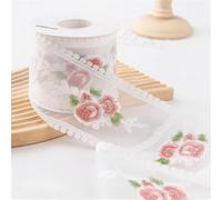 Cinta de encaje de tela, Cinta de encaje bordada for envolver regalos de boda, coser, color blanco roto, 30 yardas, 9 cm de ancho(White)
