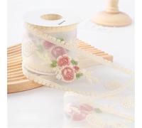 Cinta de encaje de tela, Cinta de encaje bordada for envolver regalos de boda, coser, color blanco roto, 30 yardas, 9 cm de ancho(Off-white)
