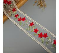 Cinta de encaje floral, Floral Embroidered Lace Trim Ribbon, Multicolor, 30 yards by 8.5cm(Big Red)