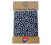 Cinta de encuadernación al bies 100% algodón azul marino con delicado patrón de hojas, 27 mm de ancho x 5 m de largo, acabado suave de alta calidad para costura, acolchado, costura y manualidades