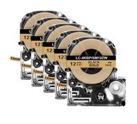 Cinta de Etiqueta de 12 mm Compatible con KingJim SS12KW -4WBN SC12YW para Fabricantes de Etiquetas LW -300 400 600P(5PK Black on Gold)